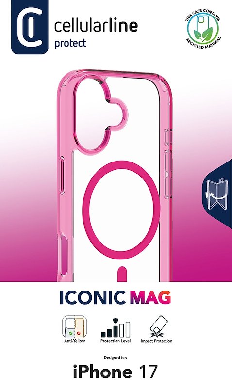 Cellularline Custodia iPhone 17 Iconic Magsafe Trasparente/Rosa