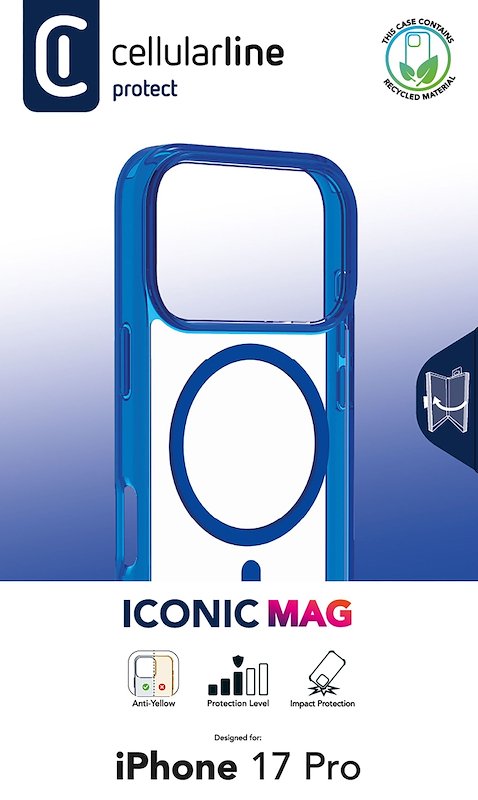 Cellularline Custodia iPhone 17 Pro Iconic Magsafe Trasparente/Blu