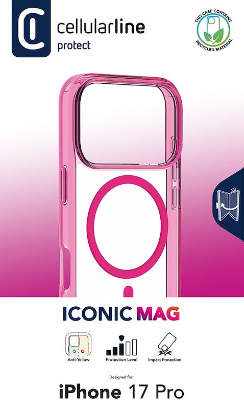 Cellularline Custodia iPhone 17 Pro Iconic Magsafe Trasparente/Rosa