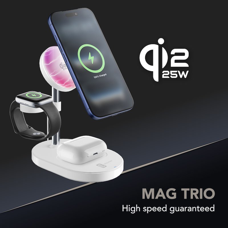 Cellularline Stazione di ricarica wireless Mag Trio QI2.2 25W  Bianco