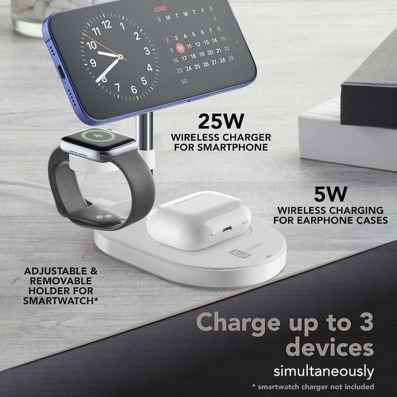 Cellularline Stazione di ricarica wireless Mag Trio QI2.2 25W  Bianco