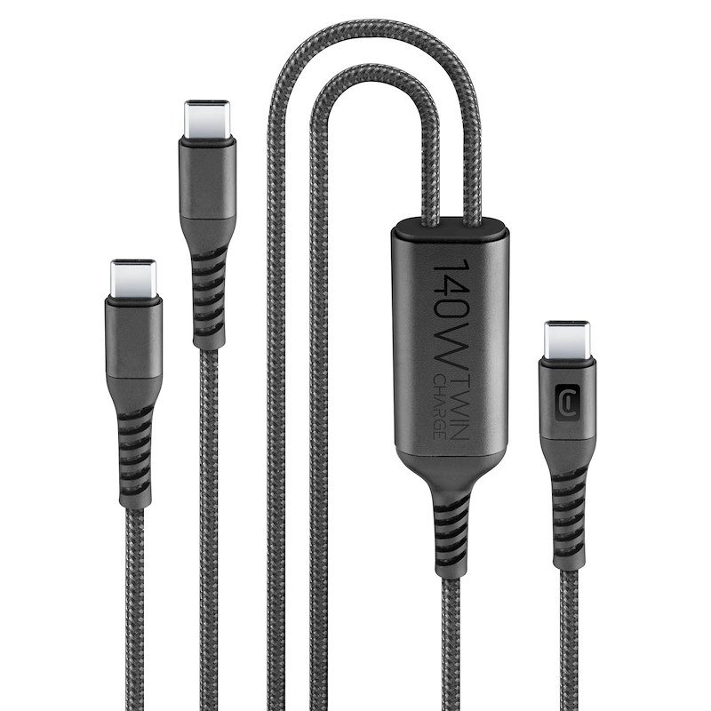 Cellularline Cavo di ricarica doppio da USB-C a USB-C