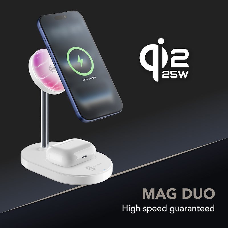 Cellularline Stazione di ricarica wireless Mag Duo QI2.2 25W Bianco