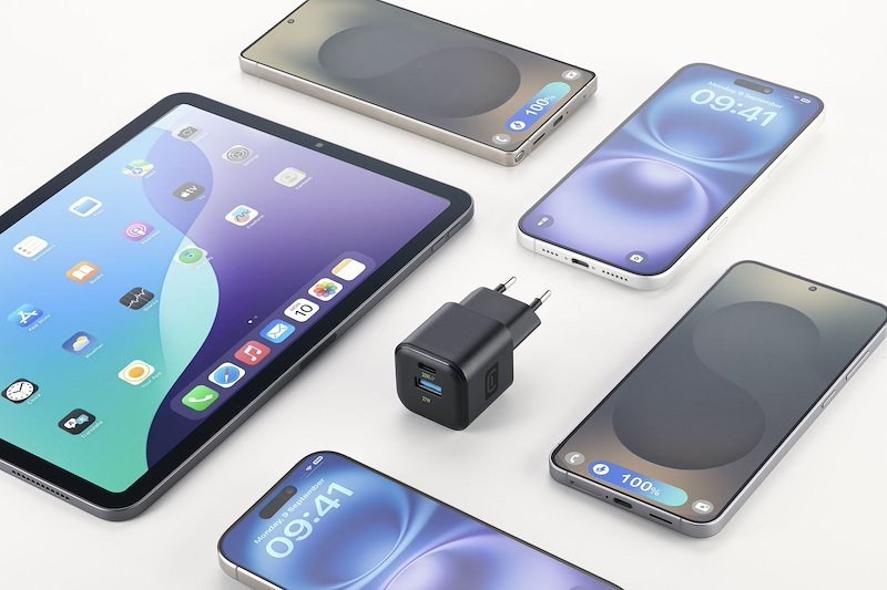 Cellularline Caricabatterie 2 porte USB-C e USB-A MULTIPOWER GAN 30W  Achganentry2pd30wk