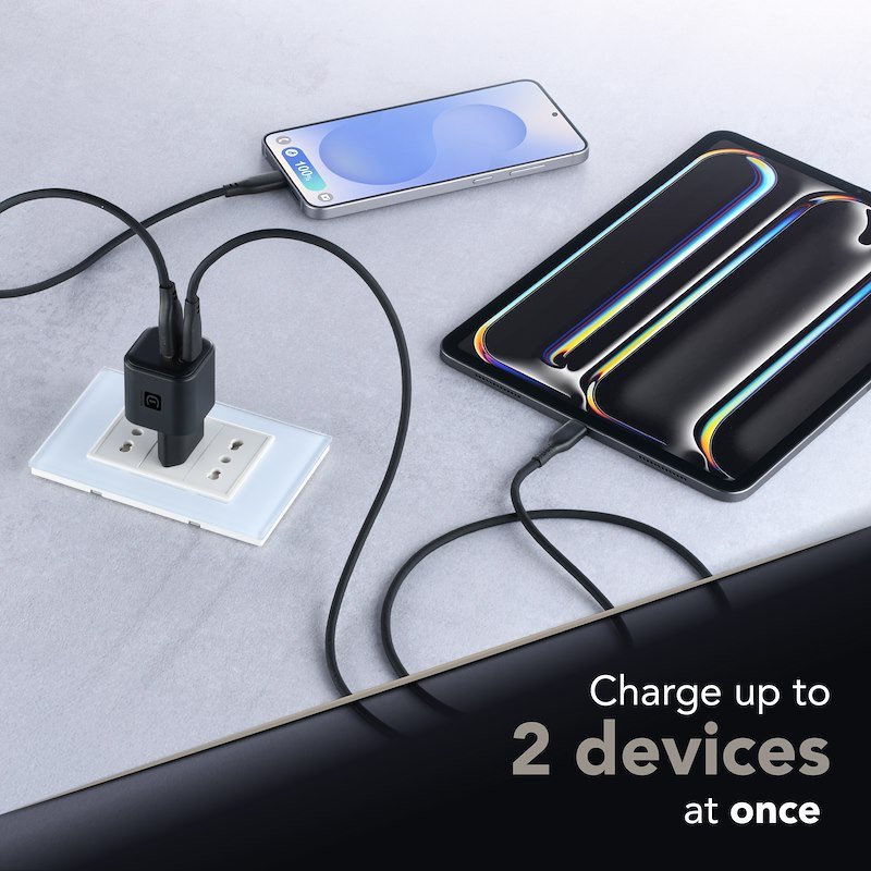 Cellularline Caricabatterie 2 porte USB-C e USB-A MULTIPOWER GAN 30W  Achganentry2pd30wk
