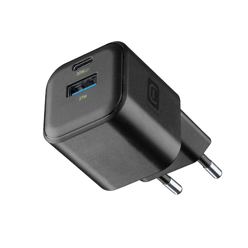 Cellularline Caricabatterie 2 porte USB-C e USB-A MULTIPOWER GAN 30W  Achganentry2pd30wk