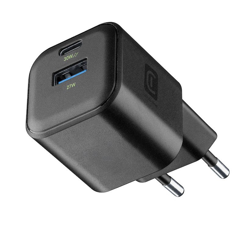 Cellularline Caricabatterie 2 porte USB-C e USB-A MULTIPOWER GAN 30W  Achganentry2pd30wk