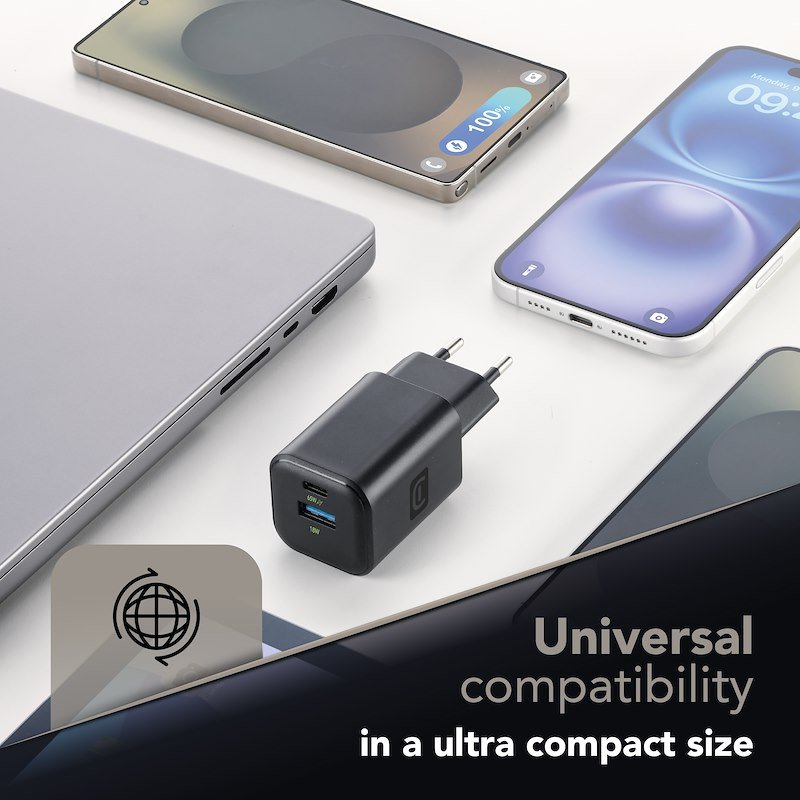 Cellularline Caricabatterie 2 porte USB-C e USB-A  Achganentry2pd65wk