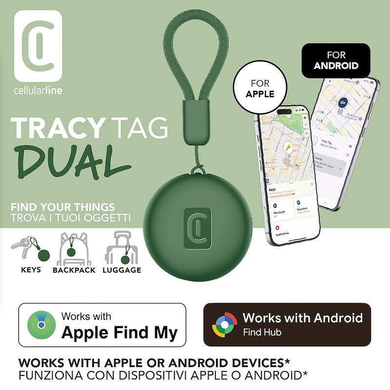 Cellularline Tracy Tag Dual per Android e IOS Verde