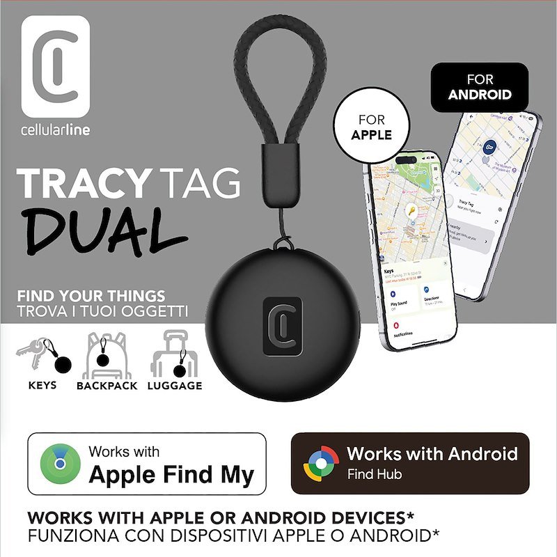 Cellularline Tracy Tag Dual per Android e IOS Nero