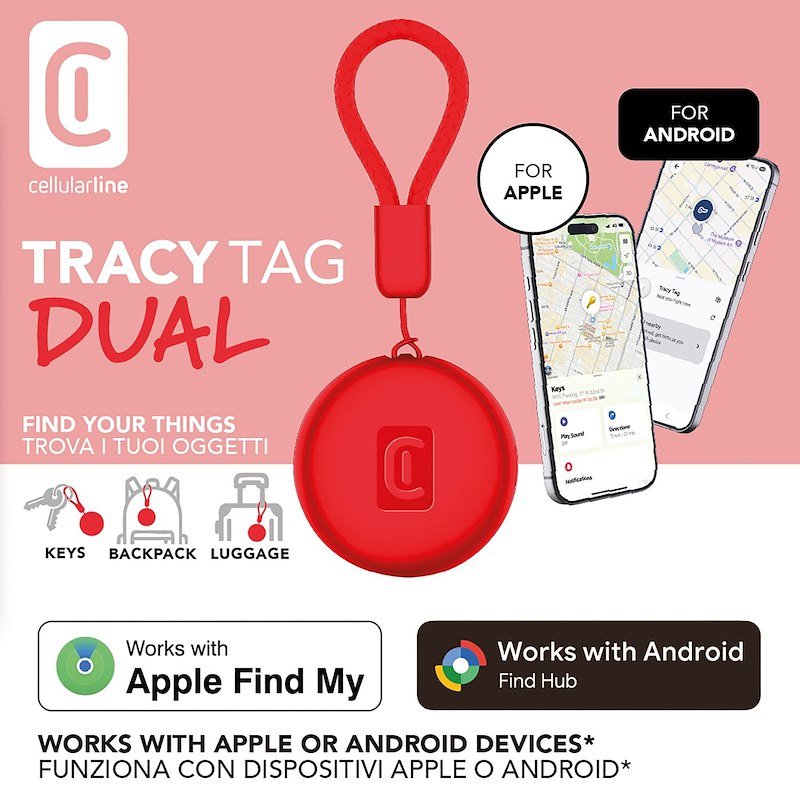 Cellularline Tracy Tag Dual per Android e IOS Rosso