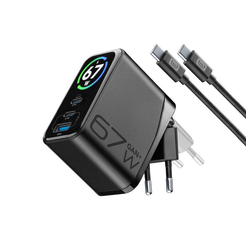 Cellularline Caricabatterie PowerView IQ Kit 3in1 67W USB/USB-C Nero