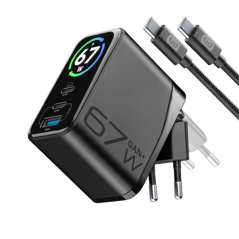 Cellularline Caricabatterie PowerView IQ Kit 3in1 67W USB/USB-C Nero