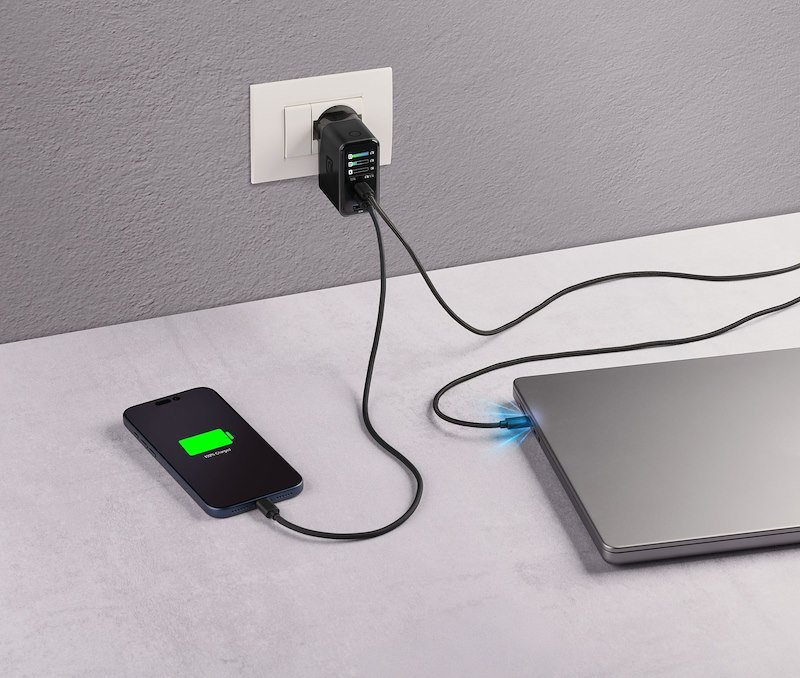 Cellularline Caricabatterie PowerView IQ Kit 3in1 67W USB/USB-C Nero
