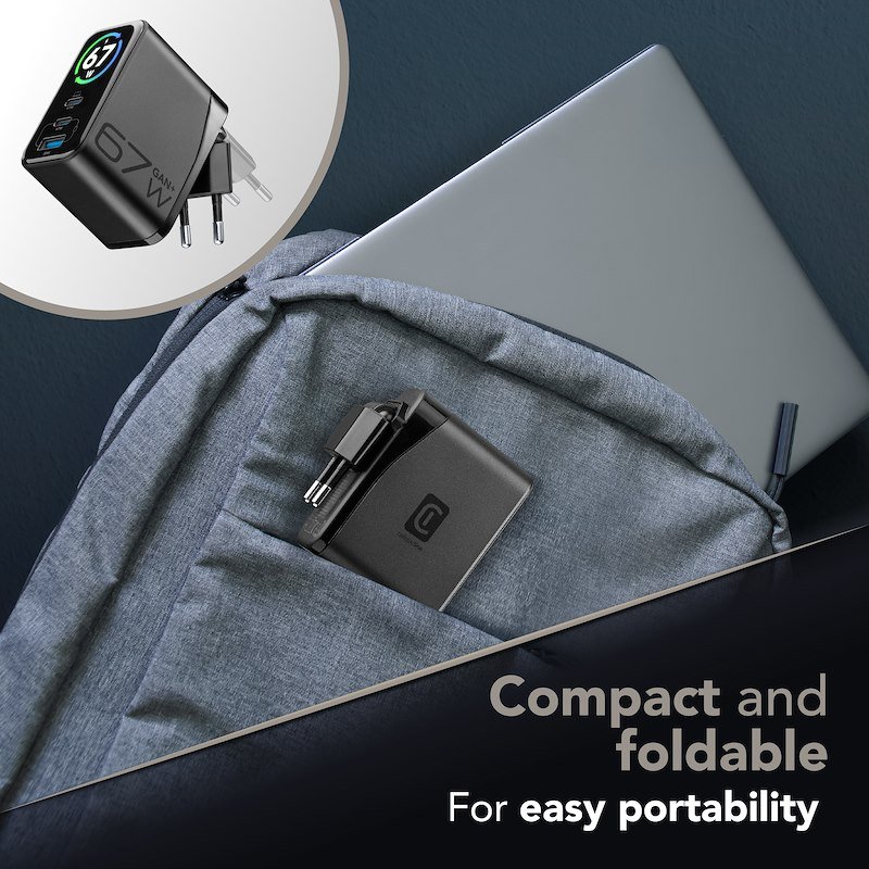 Cellularline Caricabatterie PowerView IQ Kit 3in1 67W USB/USB-C Nero