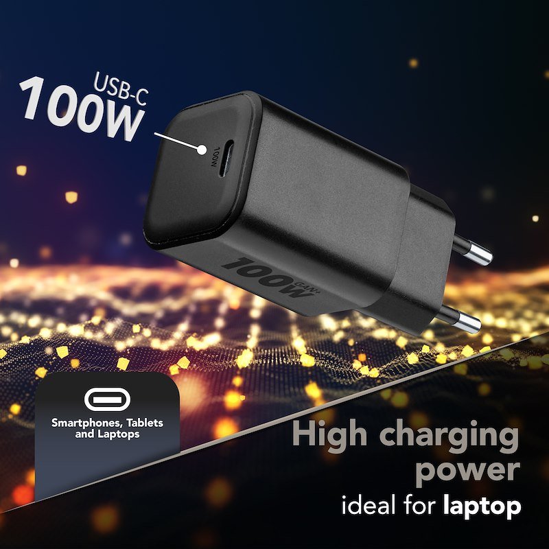 Cellularline Caricabatterie ACH USB-C GAN+ 100W Nero