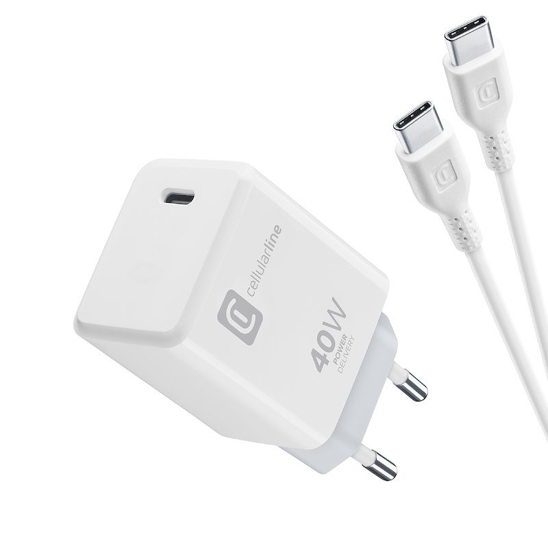 Cellularline Kit caricabatterie USB-C 40W PD e cavo USB-C da 100 cm