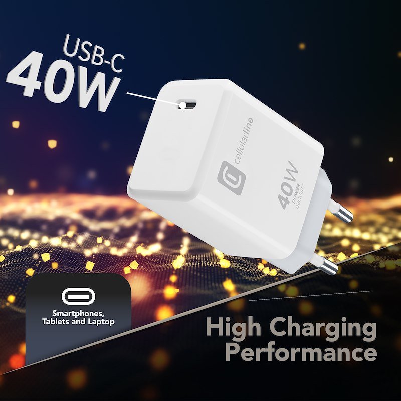 Cellularline Kit caricabatterie USB-C 40W PD e cavo USB-C da 100 cm