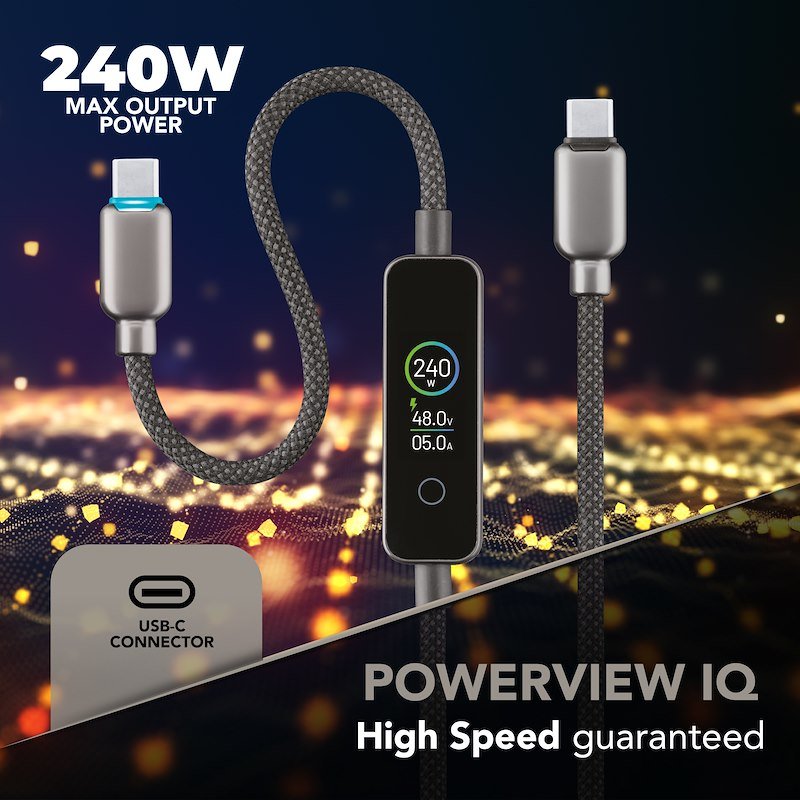 Cellularline Cavo USB-C to USB-C 240W POWERVIEW IQ Nero