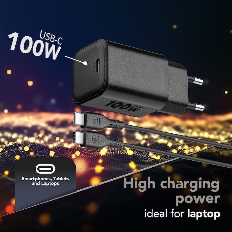 Cellularline Caricabatterie KIT ACH 100W USB-C Nero