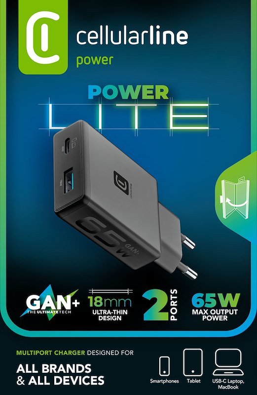 Cellularline Caricatore Dual USB A +C  65W Nero