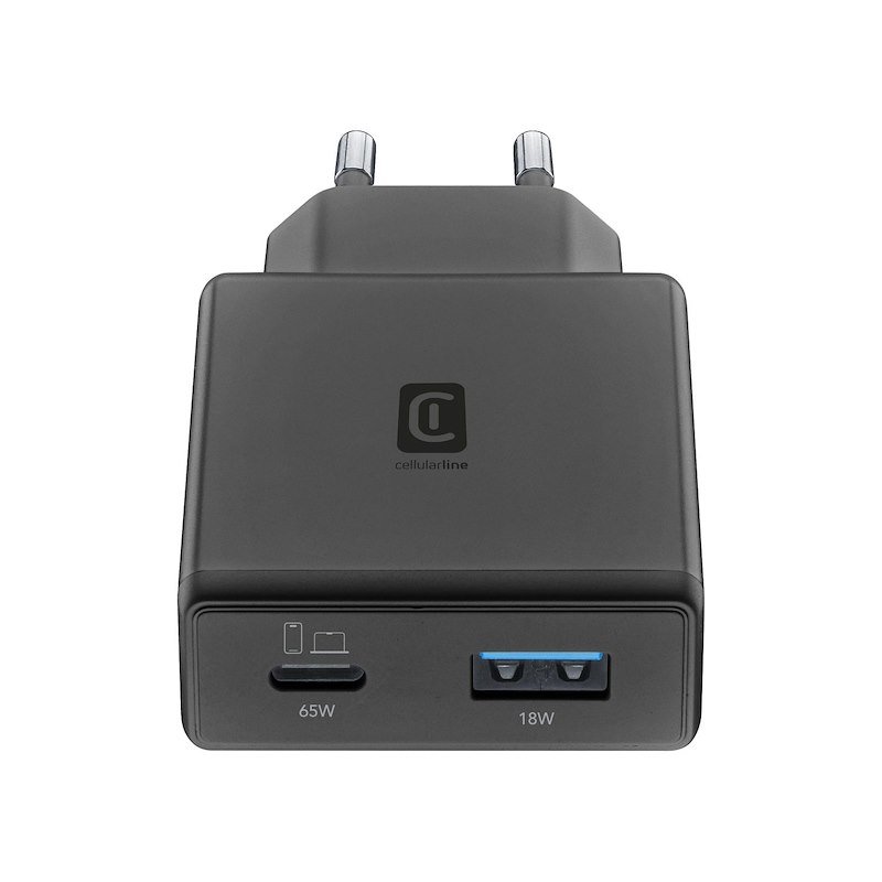 Cellularline Caricatore Dual USB A +C  65W Nero