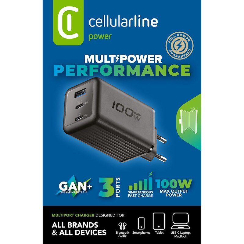 Cellularline Caricabatterie 100W 3 porte Nero