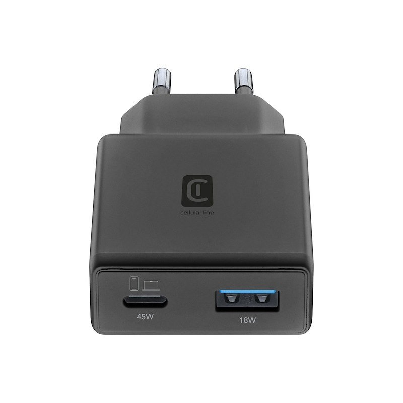 Cellularline Caricatore Dual USB A +C 45W Nero