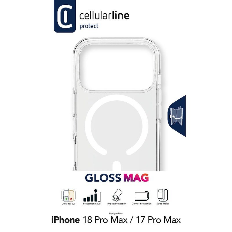 Cellularline Custodia iPhone 18 Pro Max Gloss Magsafe Trasparente
