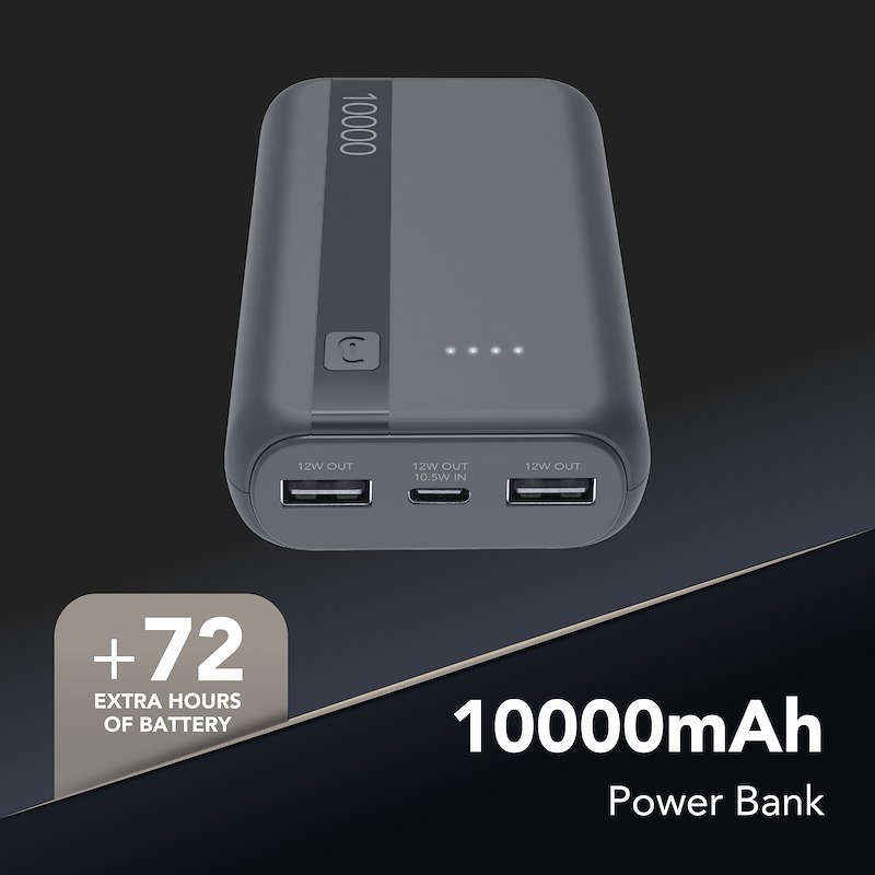 Cellularline Power Bank Tripla Porta USB-C/USB-A Essential 10.000 mAh Grigio