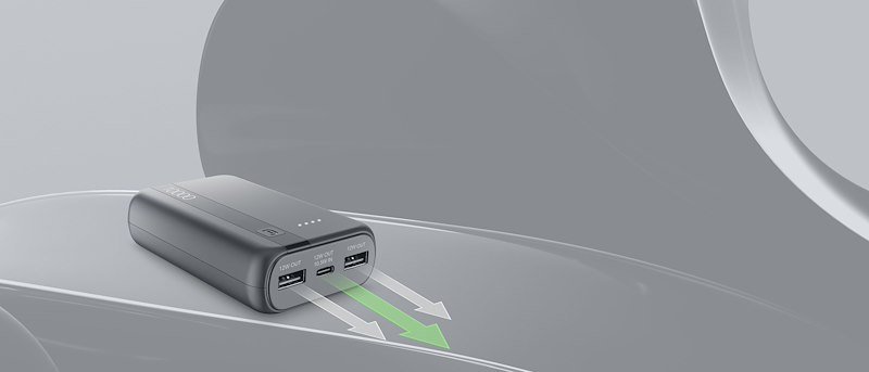 Cellularline Power Bank Tripla Porta USB-C/USB-A Essential 10.000 mAh Grigio