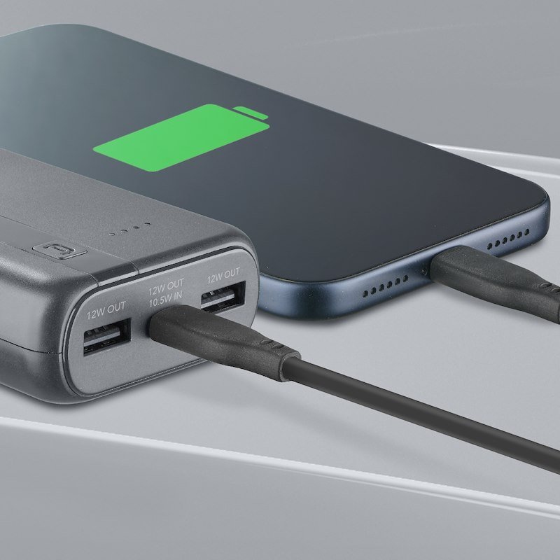 Cellularline Power Bank Tripla Porta USB-C/USB-A Essential 10.000 mAh Grigio