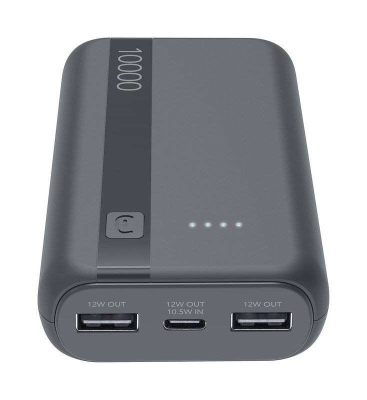 Cellularline Power Bank Tripla Porta USB-C/USB-A Essential 10.000 mAh Grigio