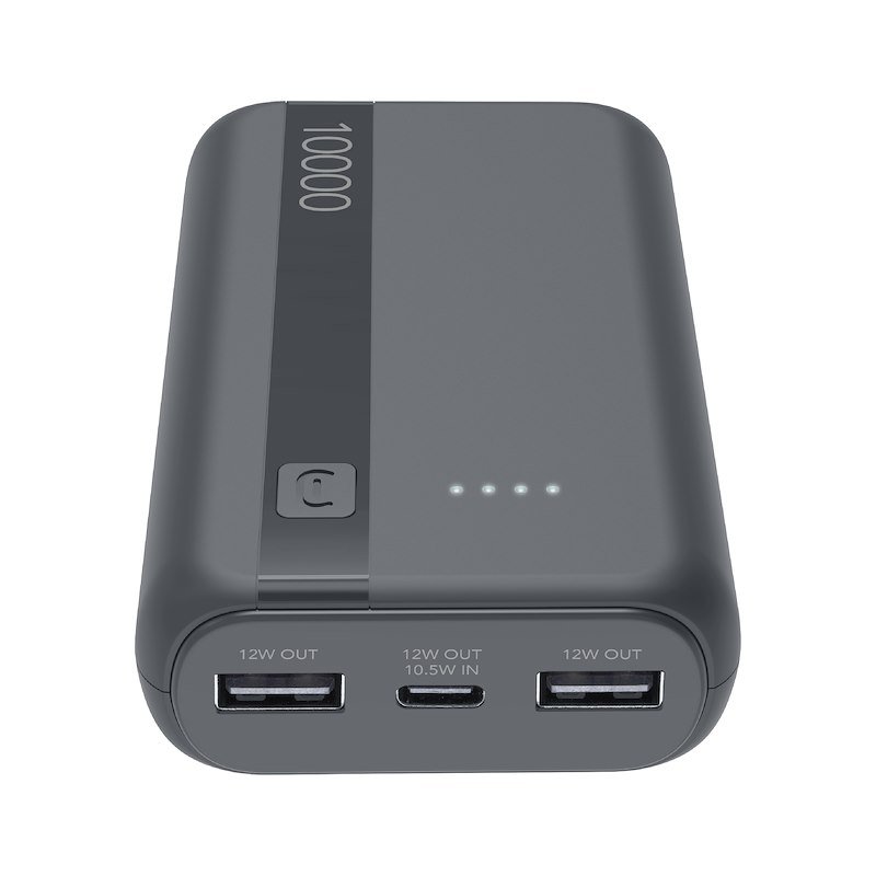 Cellularline Power Bank Tripla Porta USB-C/USB-A Essential 10.000 mAh Grigio