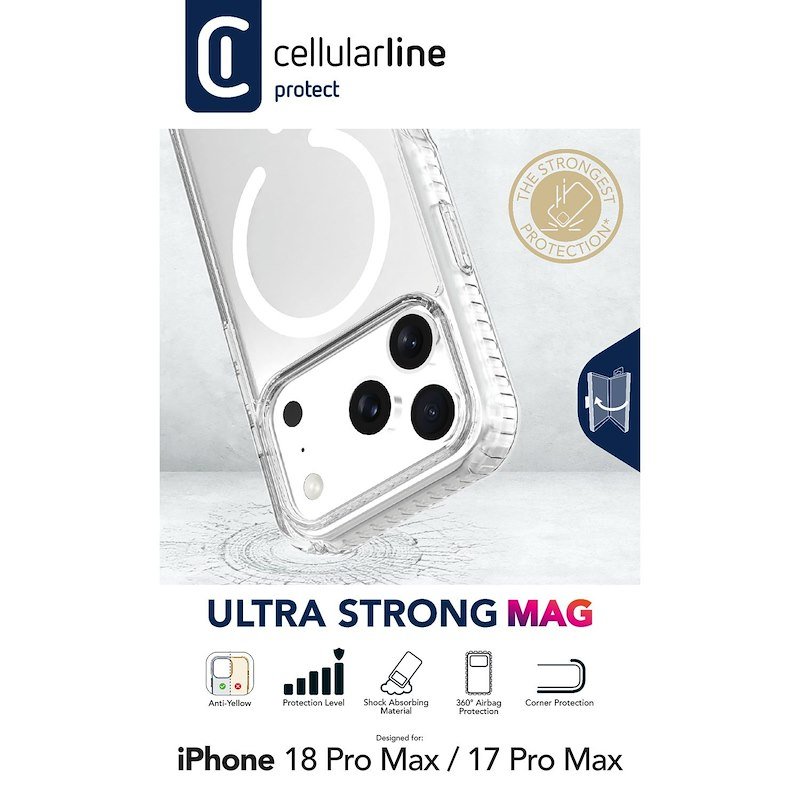 Cellularline Custodia iPhone 18 Pro Max Ultra Strong Magsafe Trasparente