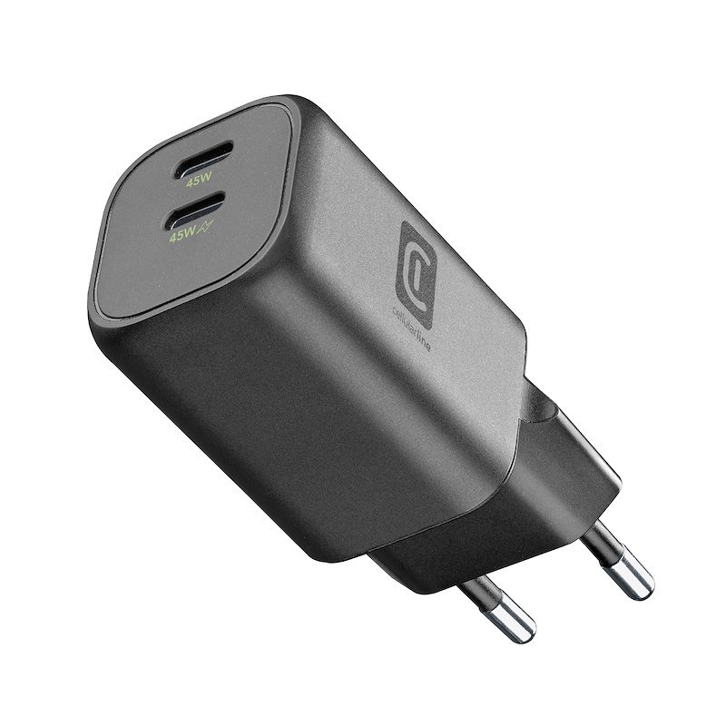 Cellularline Alimentatore GAN+ doppia porta USB-C 45W  Nero