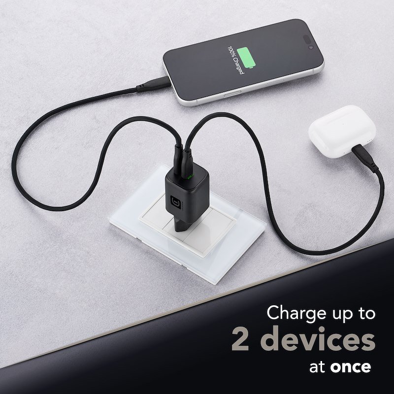 Cellularline Alimentatore GAN+ doppia porta USB-C 45W  Nero