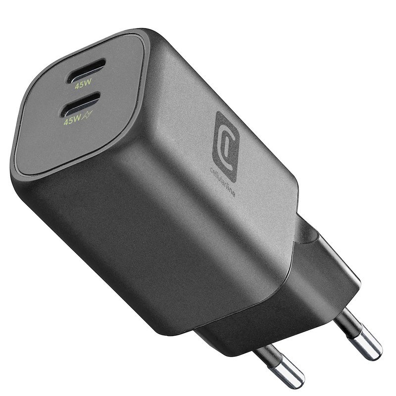 Cellularline Alimentatore GAN+ doppia porta USB-C 45W  Nero