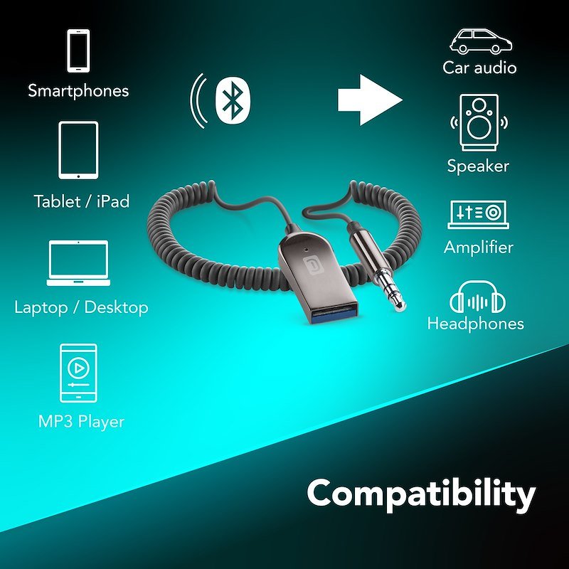 Cellularline Cavo Ricevitore Bluetooth Jack 3.5 e USB-A