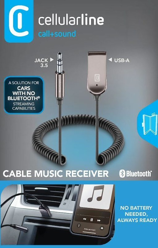 Cellularline Cavo Ricevitore Bluetooth Jack 3.5 e USB-A