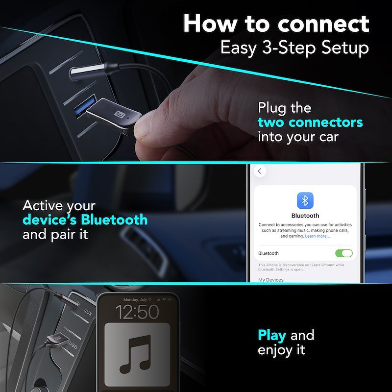 Cellularline Cavo Ricevitore Bluetooth Jack 3.5 e USB-A