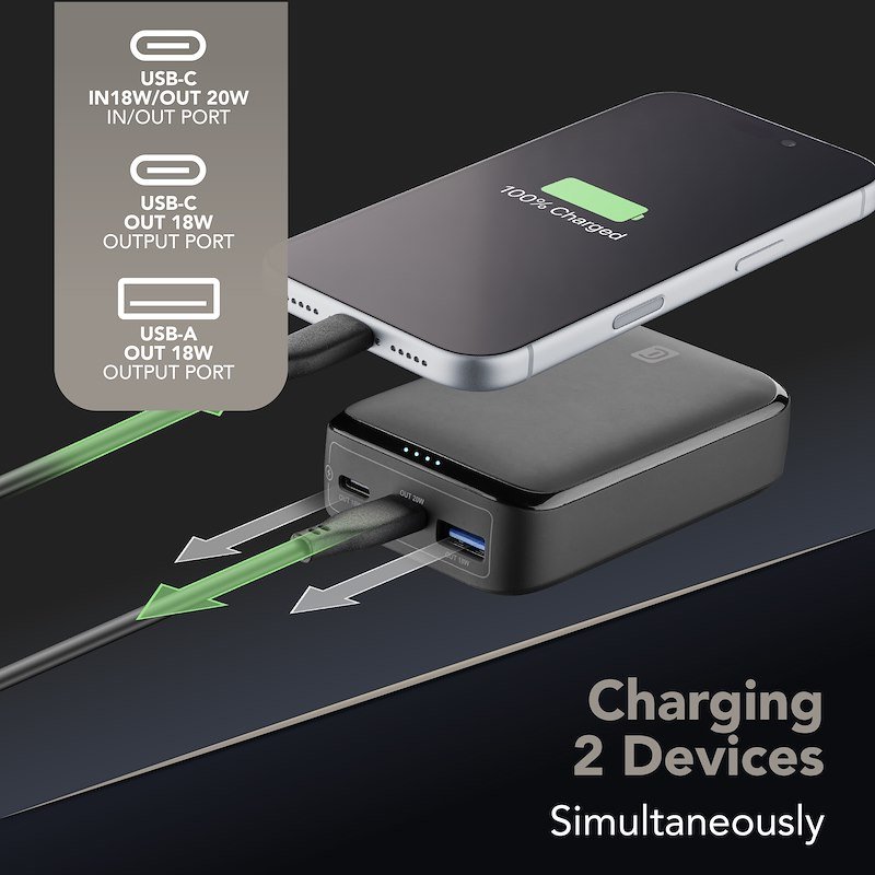 Cellularline Power Bank 3 porte USB-C/USB-A 20W Essence Promo 10.000 Nero