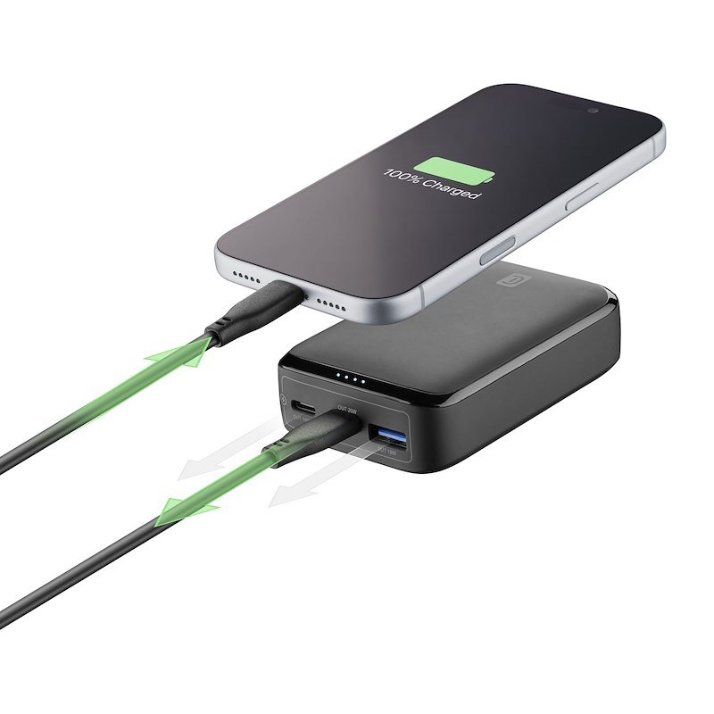 Cellularline Power Bank 3 porte USB-C/USB-A 20W Essence Promo 10.000 Nero