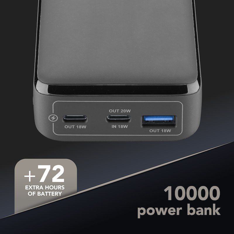 Cellularline Power Bank 3 porte USB-C/USB-A 20W Essence Promo 10.000 Nero
