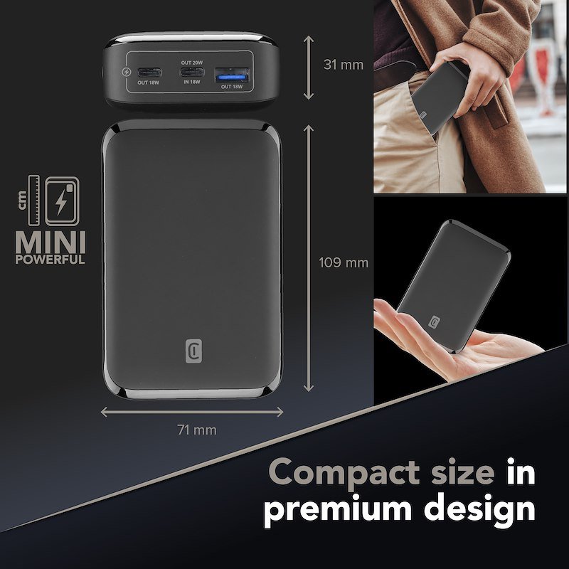Cellularline PowerBank 3 porte USB-C/USB-A 20W Essence Promo 20.000 Nero