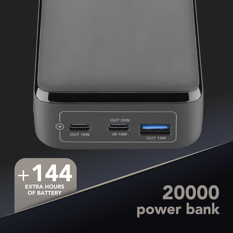 Cellularline PowerBank 3 porte USB-C/USB-A 20W Essence Promo 20.000 Nero