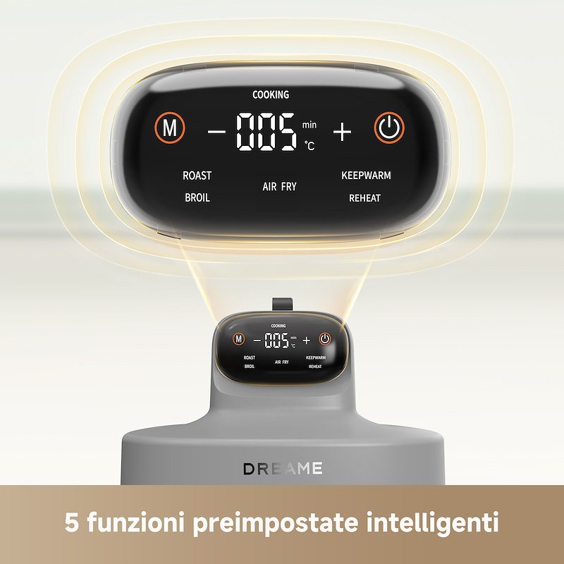 Dreame Friggitrice ad Aria Tasti in vetro 5 in 1 Drefryertp60-gy Grigio