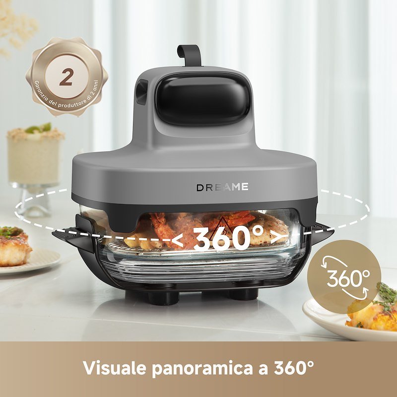 Dreame Friggitrice ad Aria Tasti in vetro 5 in 1 Drefryertp60-gy Grigio