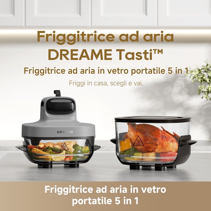 Dreame Friggitrice ad Aria Tasti in vetro 5 in 1 Drefryertp60-gy Grigio