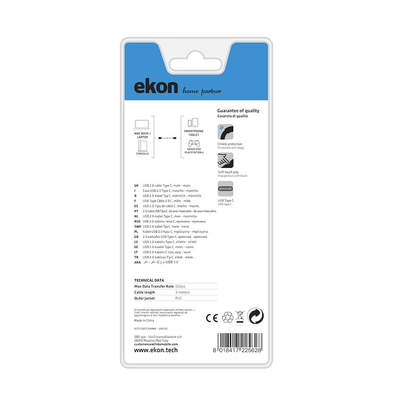 Sbs Spa Cavo Usb-C  Ecitusbtc30mmk Nero